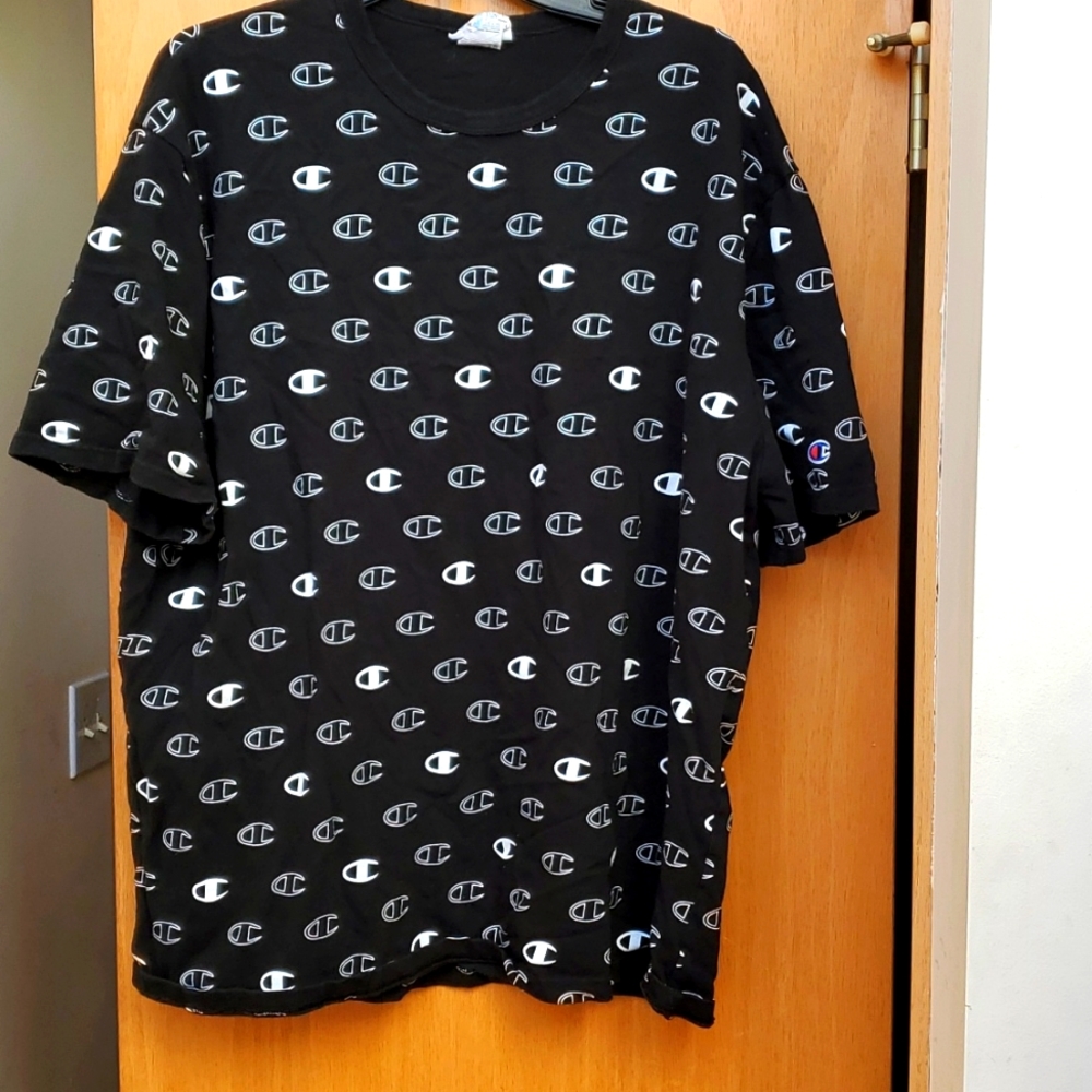 Men's Champion® Allover Print Logo Tee Black 2XL